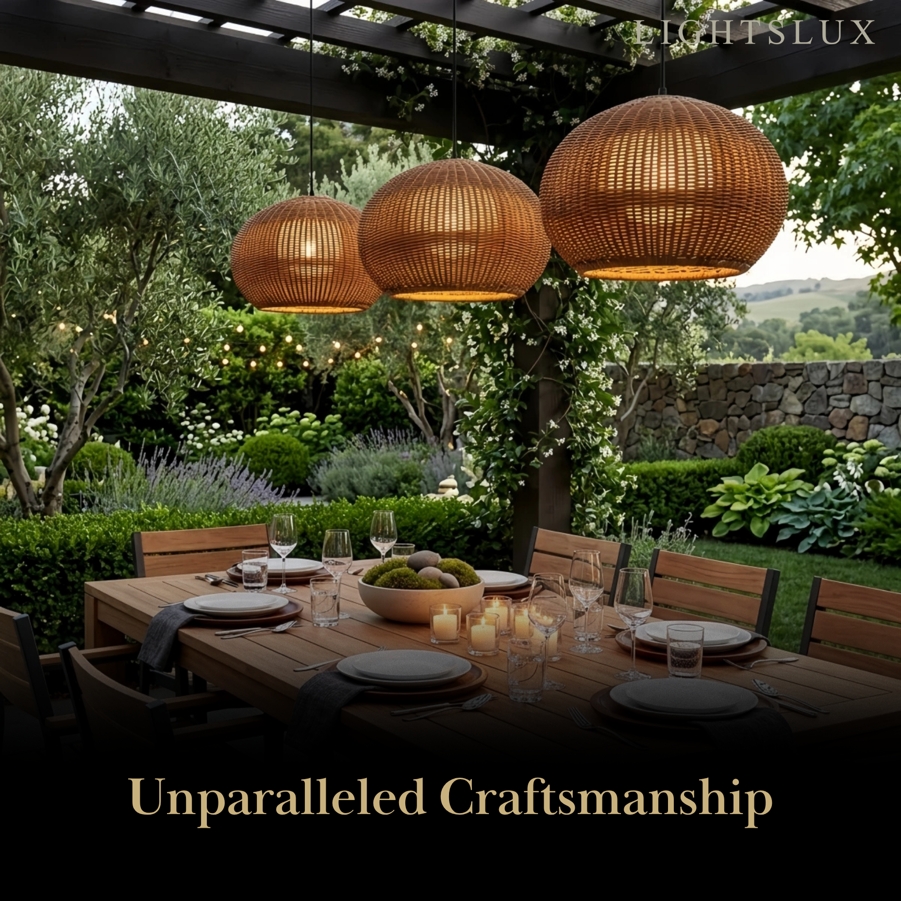 Farmhouse Coffee/Beige Outdoor Pendant Light Rattan Lantern Garden - Flindria