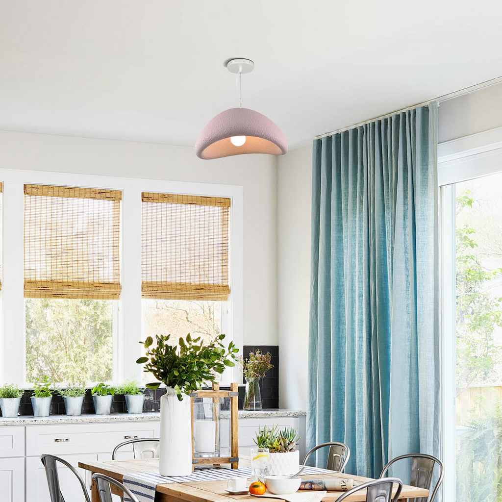 Art Deco Pink Pendant Light - Bread Shape Polystyrene & Metal for Dining Room - Flindria
