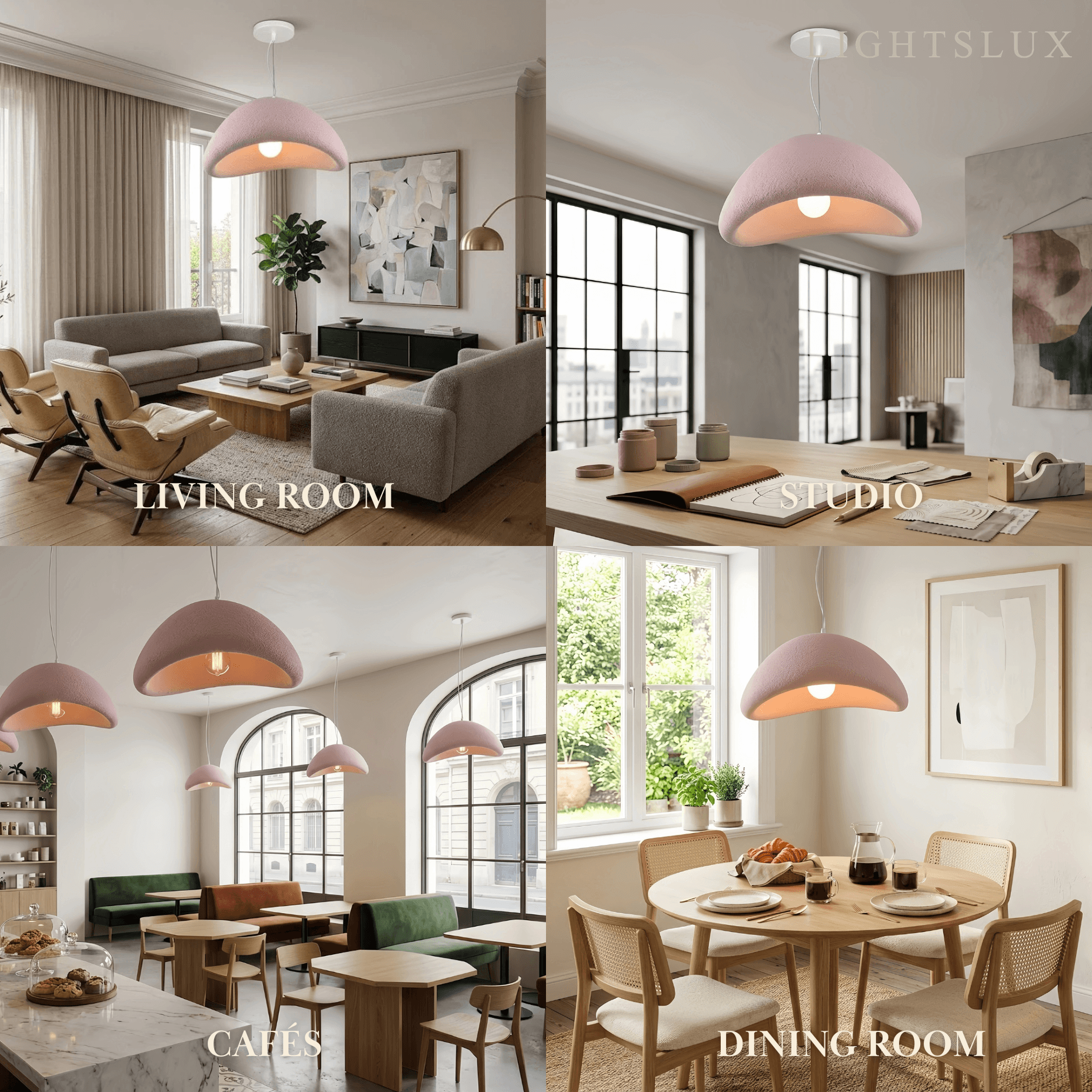 Art Deco Pink Pendant Light - Bread Shape Polystyrene & Metal for Dining Room - Flindria