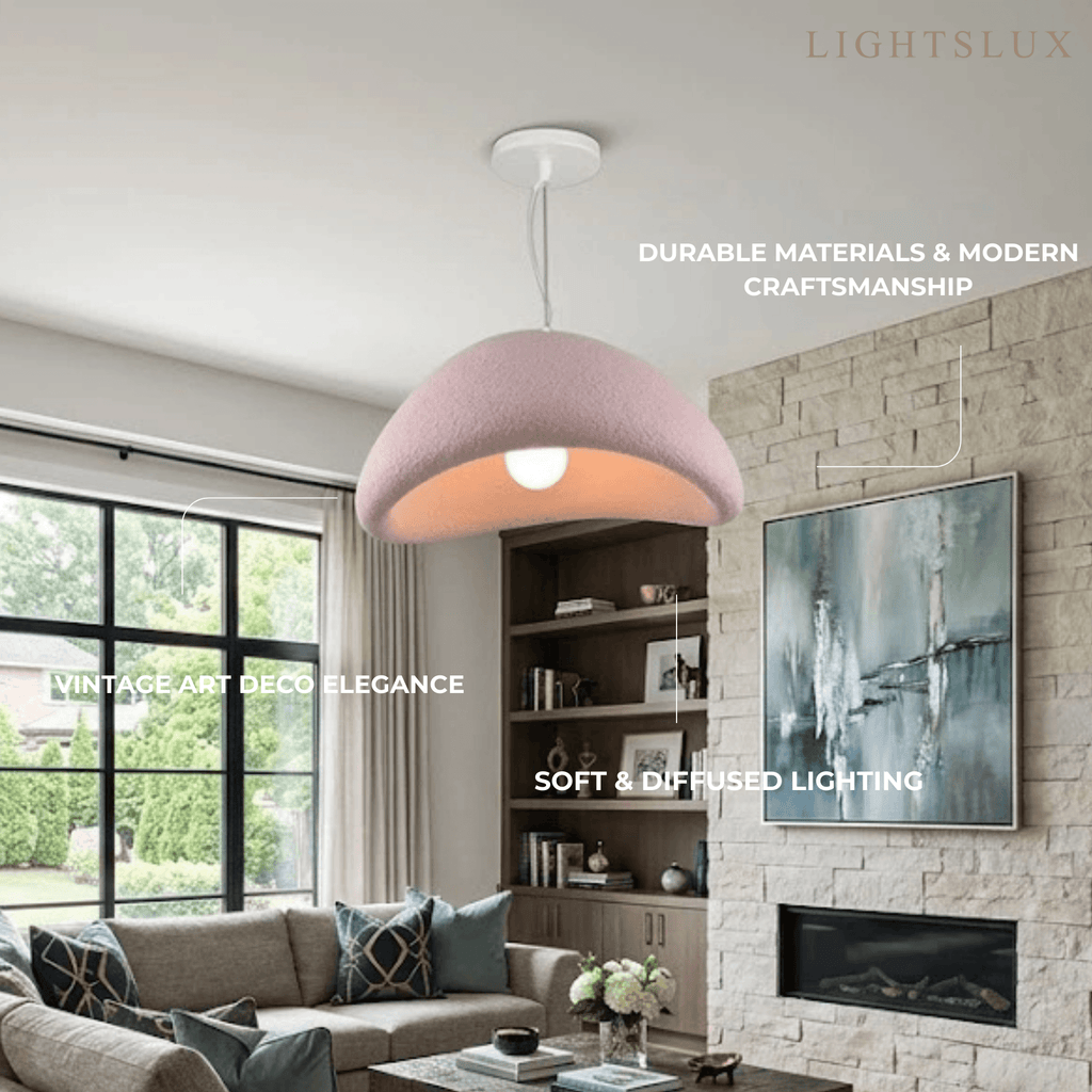 Art Deco Pink Pendant Light - Bread Shape Polystyrene & Metal for Dining Room - Flindria