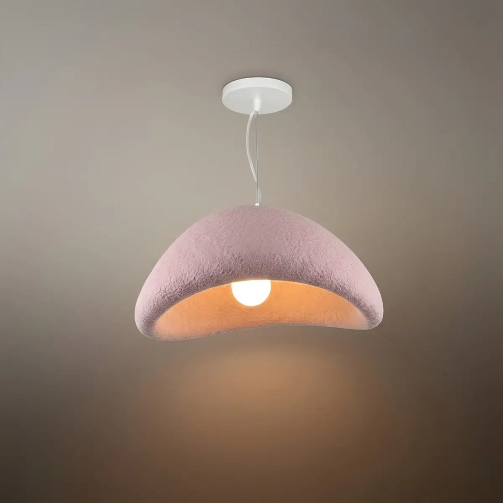 Art Deco Pink Pendant Light - Bread Shape Polystyrene & Metal for Dining Room - Flindria