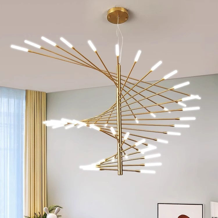Lámpara de araña moderna de metal/acrílico - Diseño en espiral negro/dorado para comedor/sala de estar - Flindria