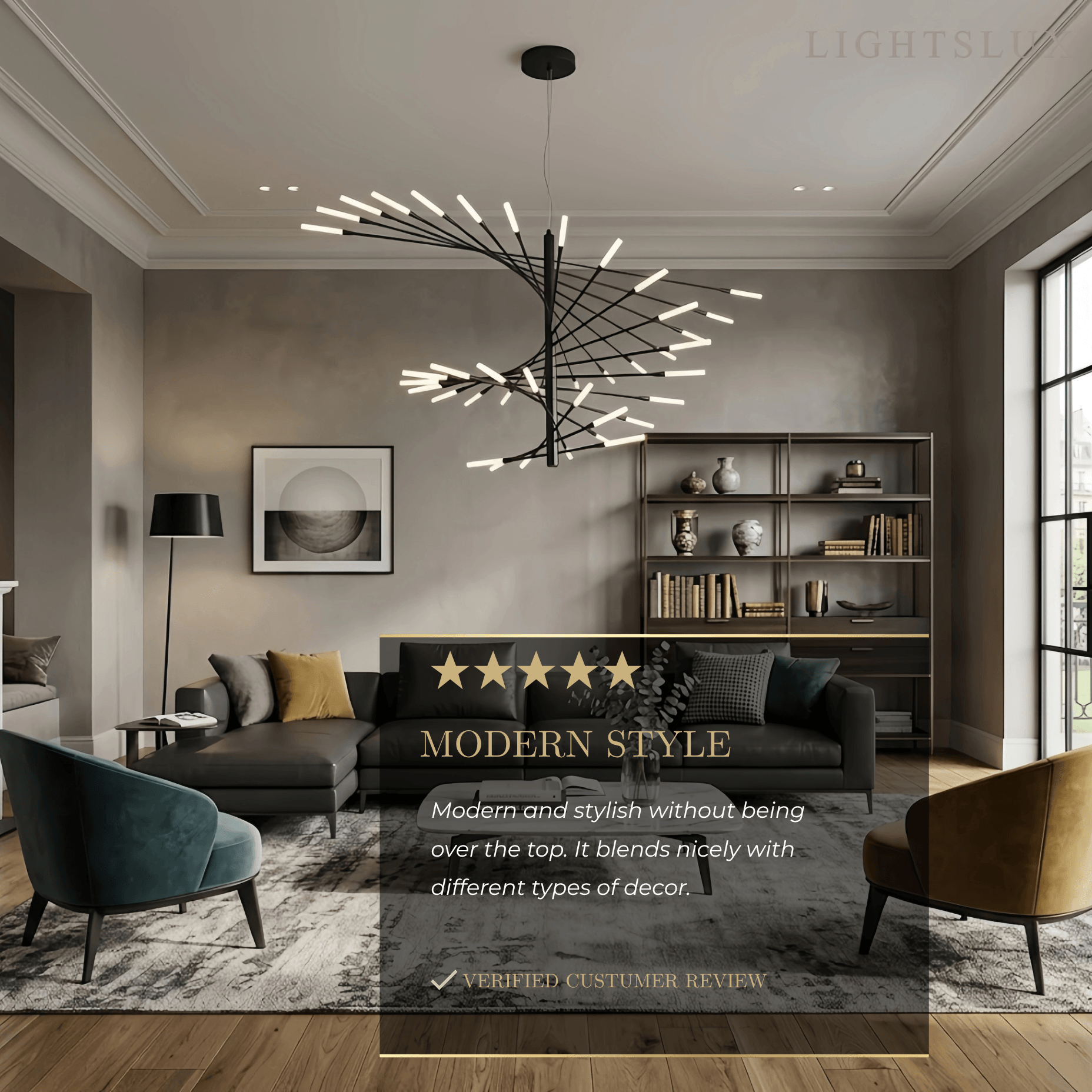 Moderní kovový/akrylový lustr - černo-zlatý spirálový design pro jídelnu/obývací pokoj - Flindria