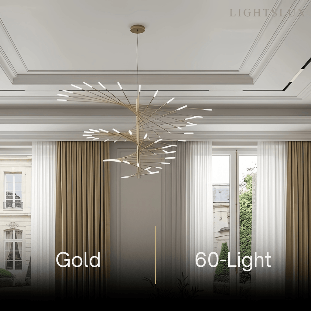 Lámpara de araña moderna de metal/acrílico - Diseño en espiral negro/dorado para comedor/sala de estar - Flindria