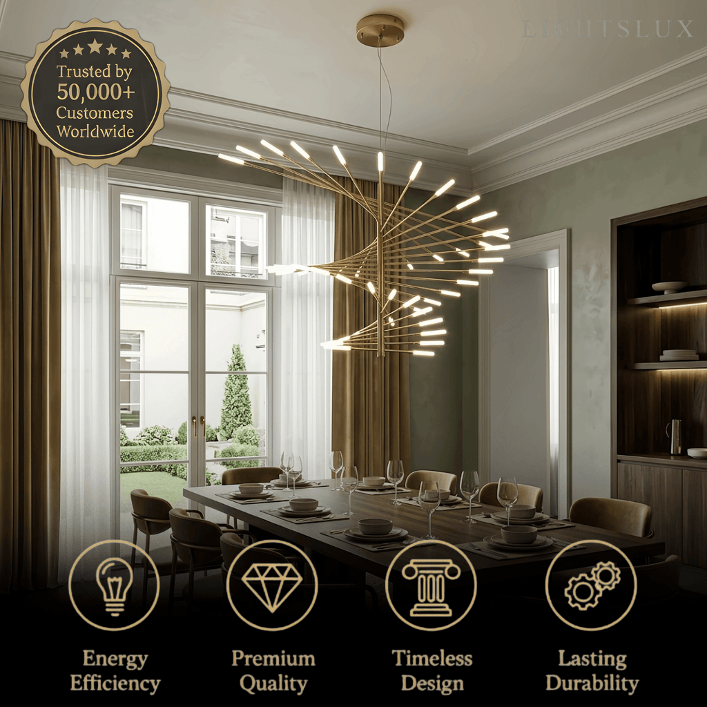 Lámpara de araña moderna de metal/acrílico - Diseño en espiral negro/dorado para comedor/sala de estar - Flindria