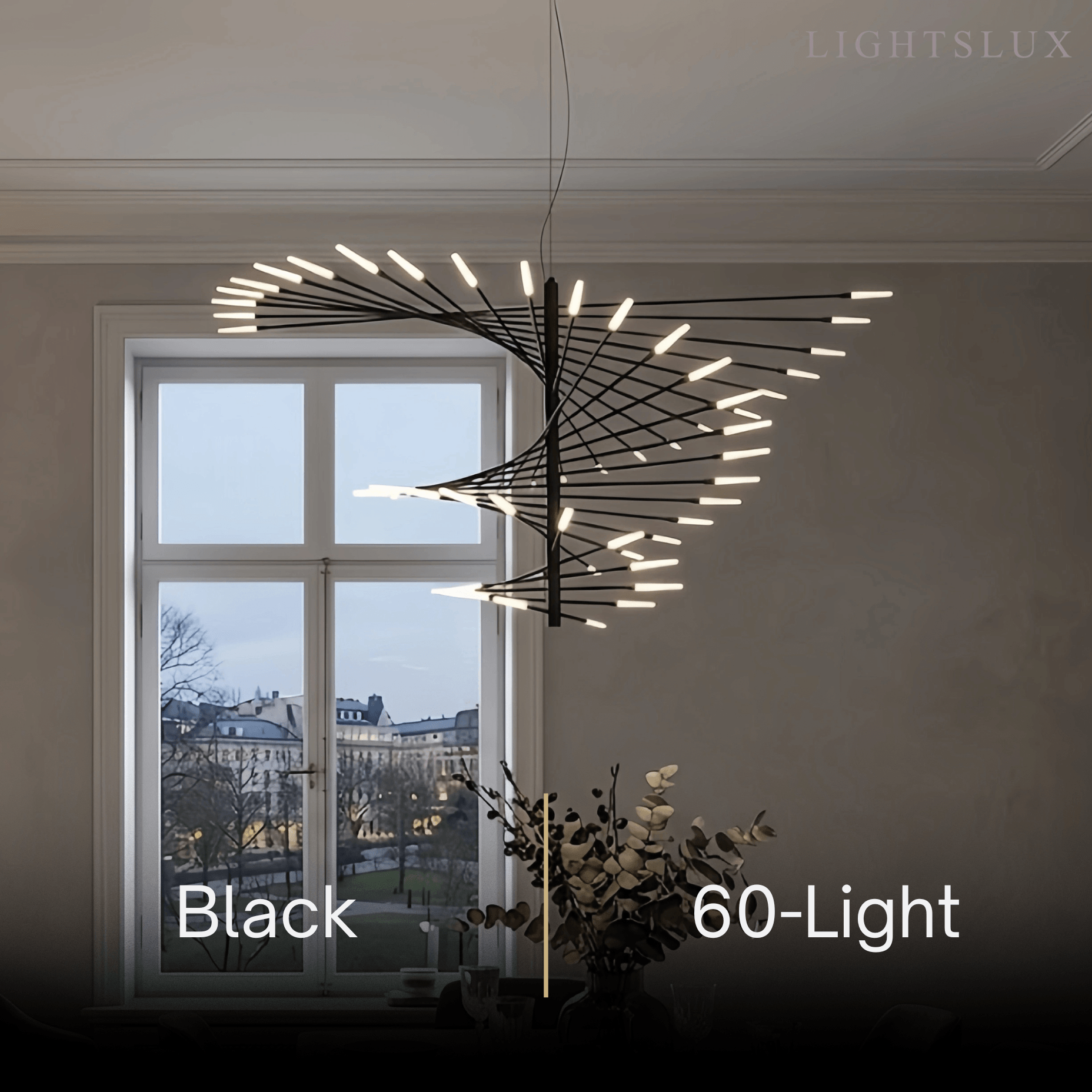 Lámpara de araña moderna de metal/acrílico - Diseño en espiral negro/dorado para comedor/sala de estar - Flindria