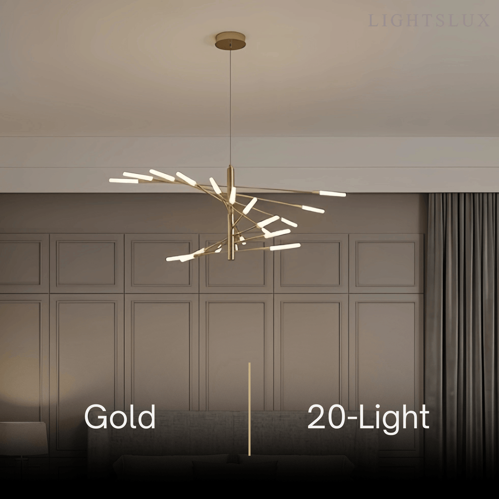 Lámpara de araña moderna de metal/acrílico - Diseño en espiral negro/dorado para comedor/sala de estar - Flindria