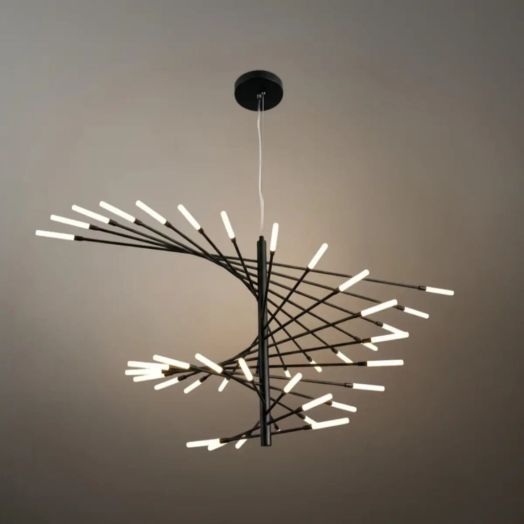 Lámpara de araña moderna de metal/acrílico - Diseño en espiral negro/dorado para comedor/sala de estar - Flindria