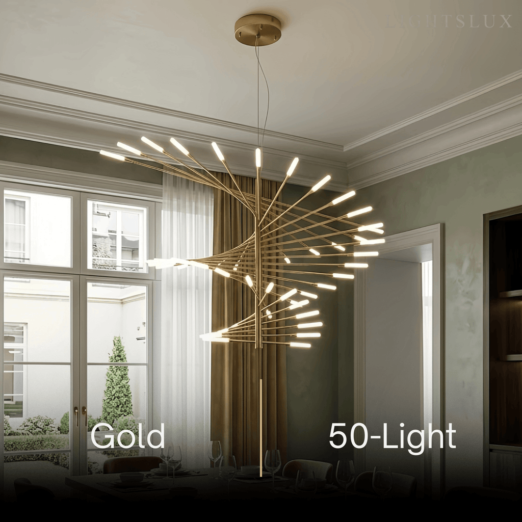 Lámpara de araña moderna de metal/acrílico - Diseño en espiral negro/dorado para comedor/sala de estar - Flindria