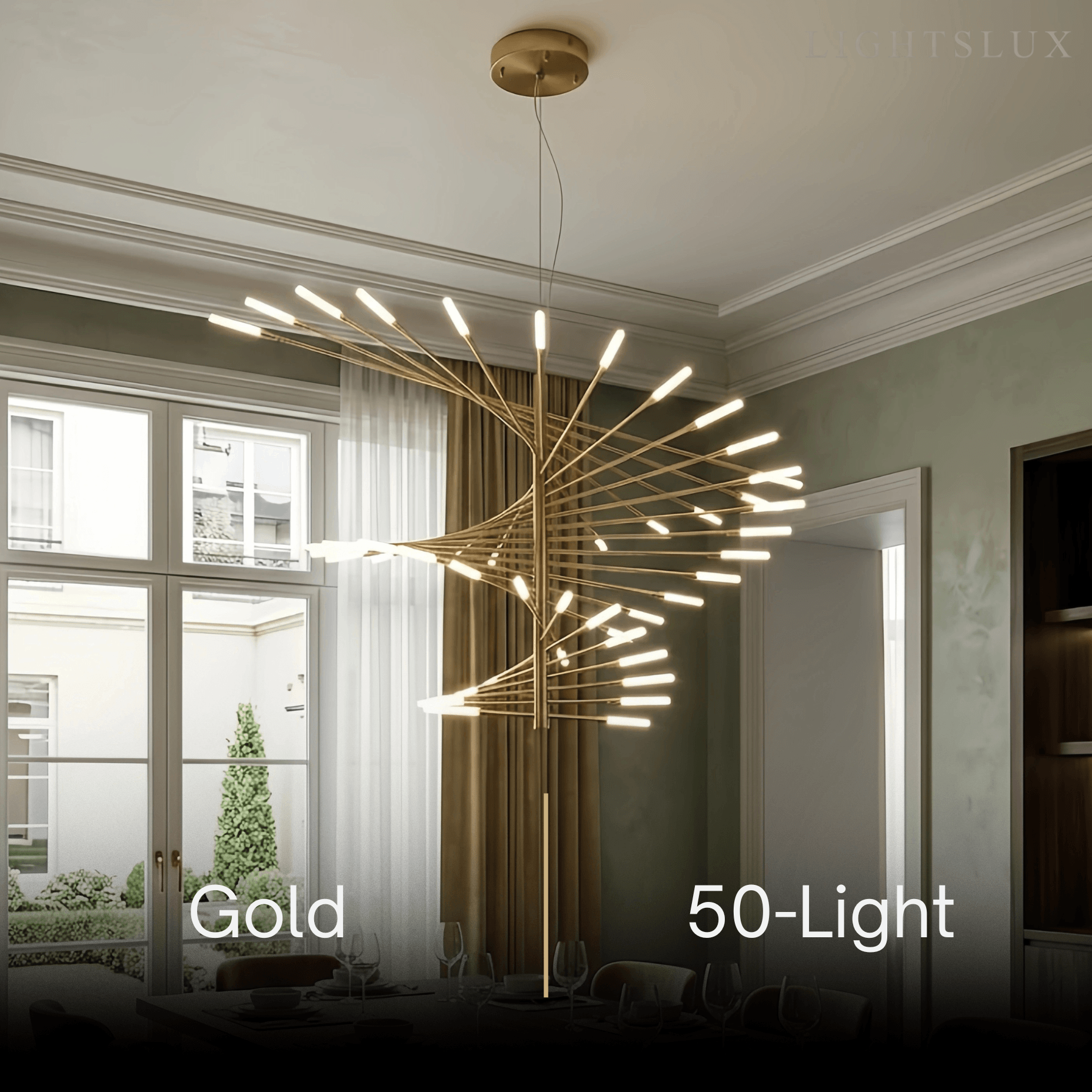Lámpara de araña moderna de metal/acrílico - Diseño en espiral negro/dorado para comedor/sala de estar - Flindria
