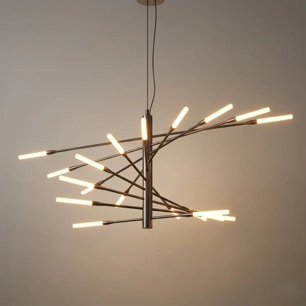 Lámpara de araña moderna de metal/acrílico - Diseño en espiral negro/dorado para comedor/sala de estar - Flindria