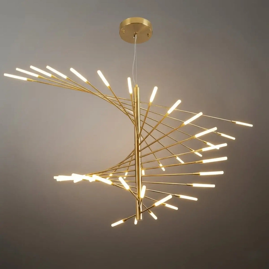 Lámpara de araña moderna de metal/acrílico - Diseño en espiral negro/dorado para comedor/sala de estar - Flindria