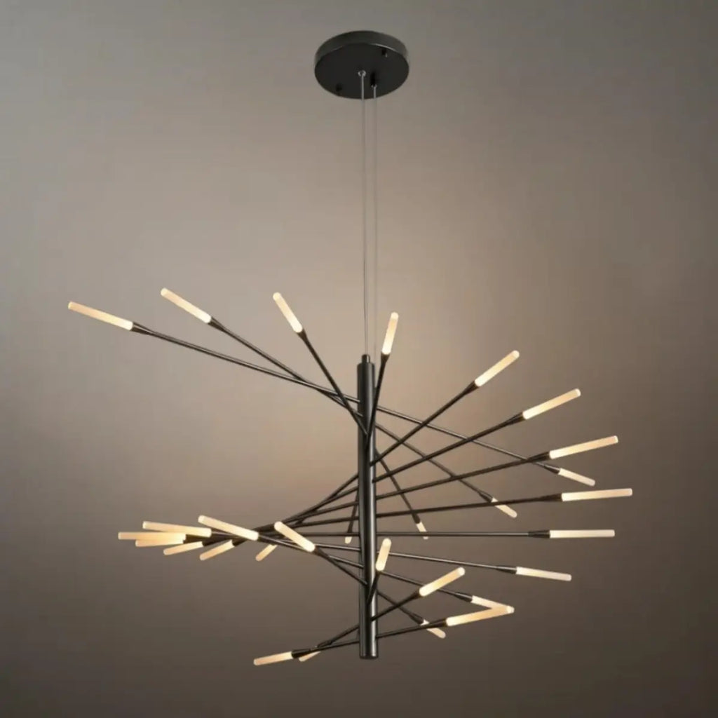 Lámpara de araña moderna de metal/acrílico - Diseño en espiral negro/dorado para comedor/sala de estar - Flindria