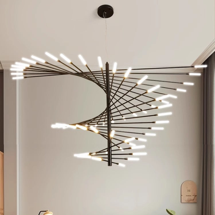 Lámpara de araña moderna de metal/acrílico - Diseño en espiral negro/dorado para comedor/sala de estar - Flindria
