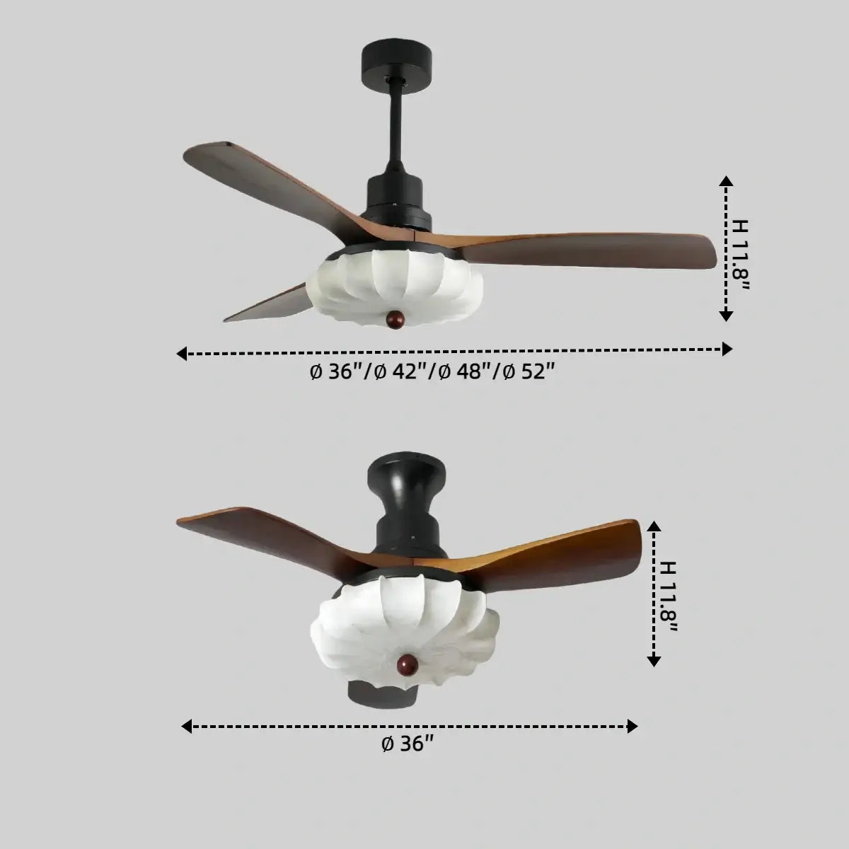 Ventilador de techo moderno con luz — Pantalla de tela Lotus y aspas de madera de nogal para dormitorio - Flindria