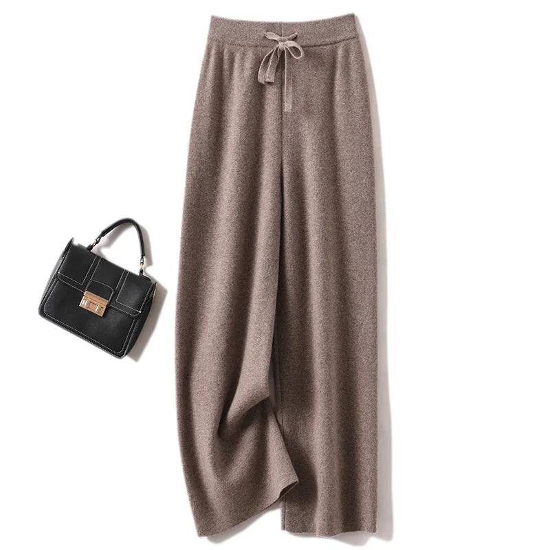 Adele Women’s Wide-Leg Knit Pants – Soft Loose Fit 100% Merino Wool Trousers for Autumn/Winter 0