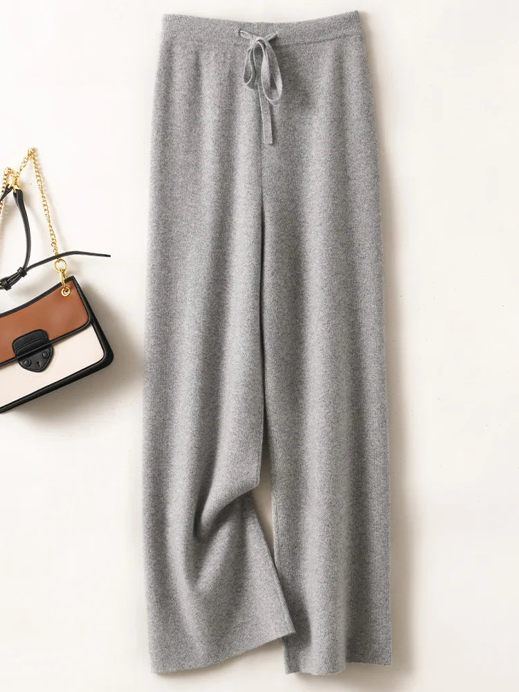 Adele Women’s Wide-Leg Knit Pants – Soft Loose Fit 100% Merino Wool Trousers for Autumn/Winter 2