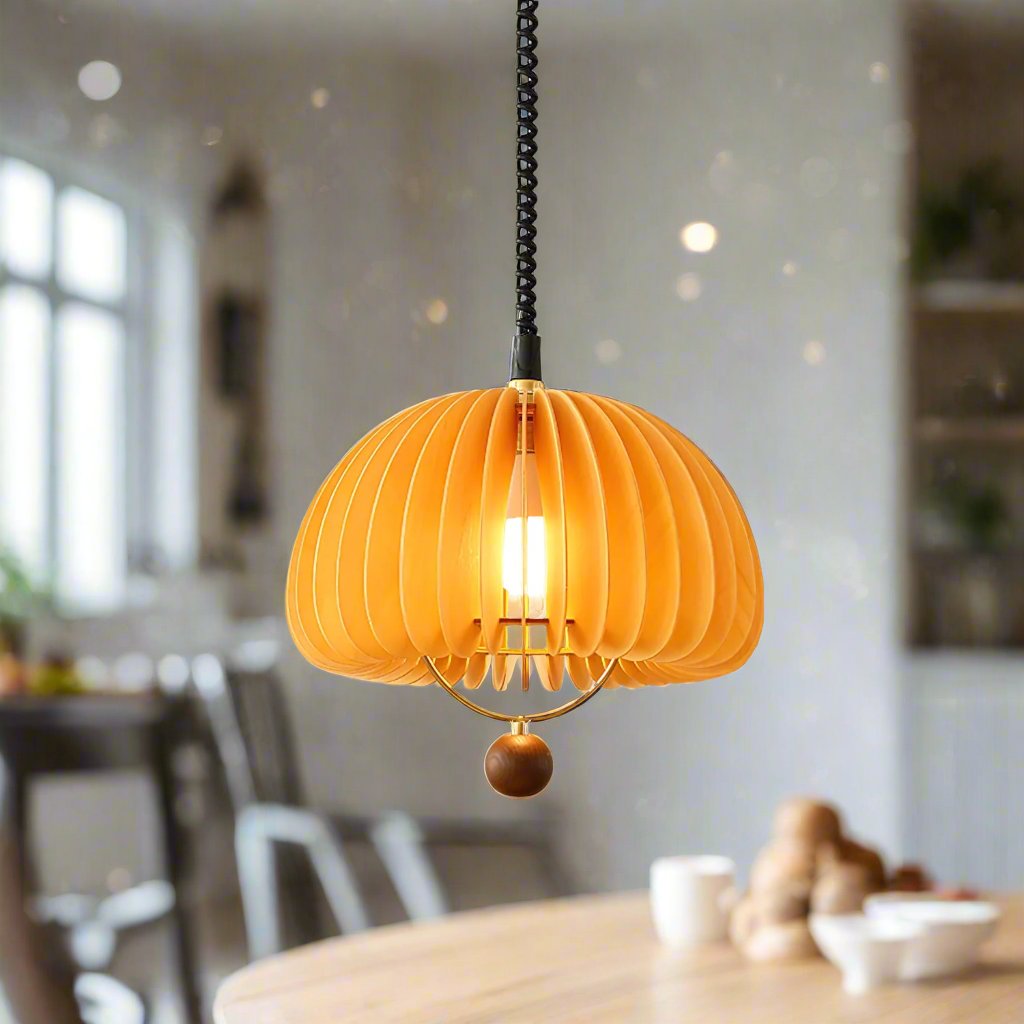 Autumnelle Pumpkin-Shaped Pendant Light With Adjustable Metal And Wood