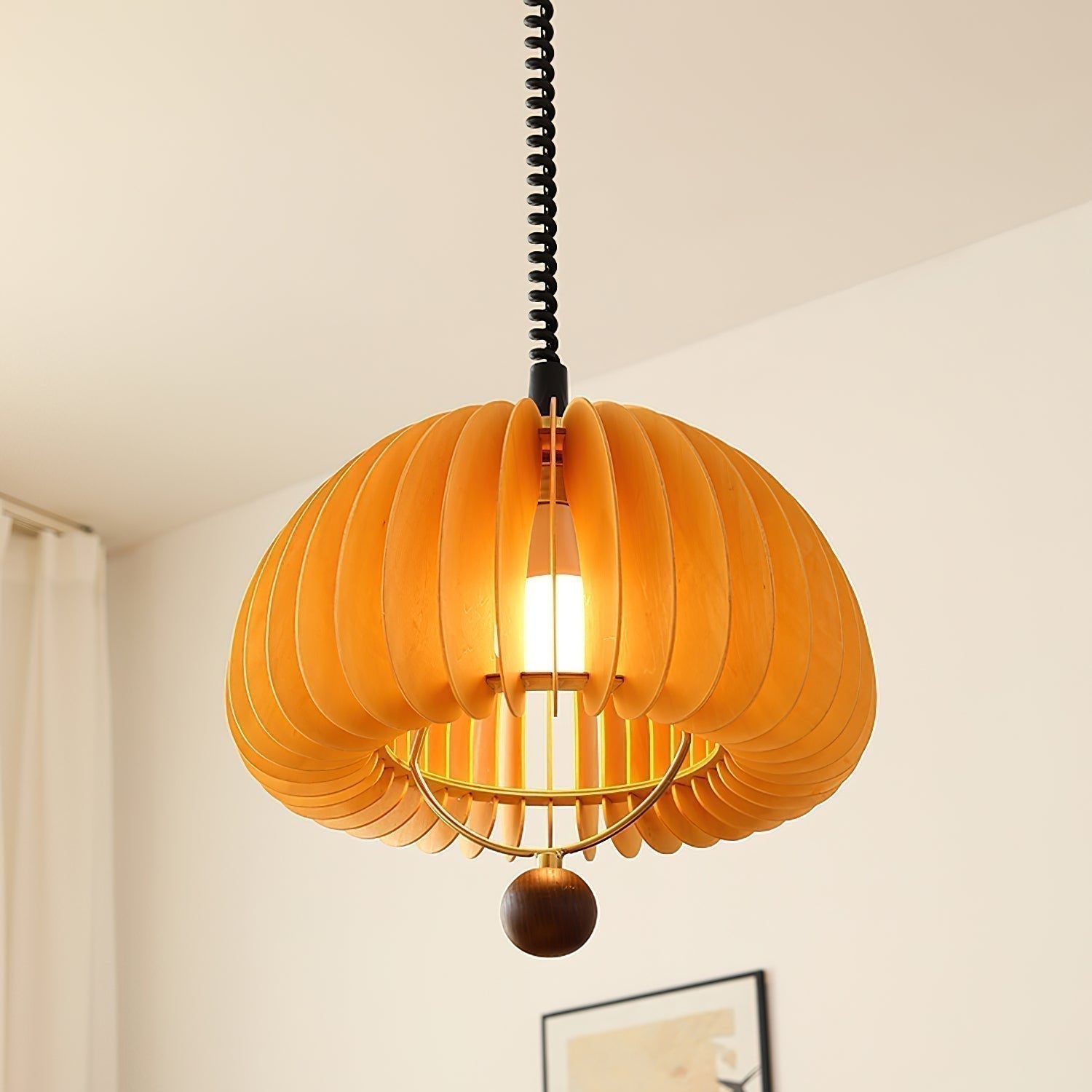 Autumnelle Pumpkin-Shaped Pendant Light With Adjustable Metal And Wood