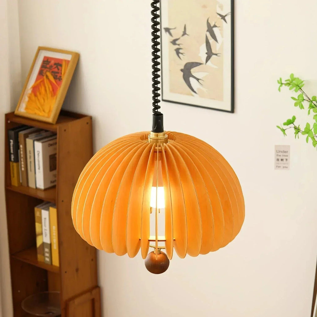 Autumnelle Pumpkin-Shaped Pendant Light With Adjustable Metal And Wood