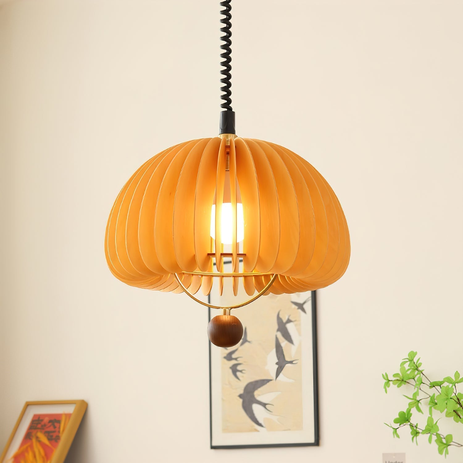 Autumnelle Pumpkin-Shaped Pendant Light With Adjustable Metal And Wood