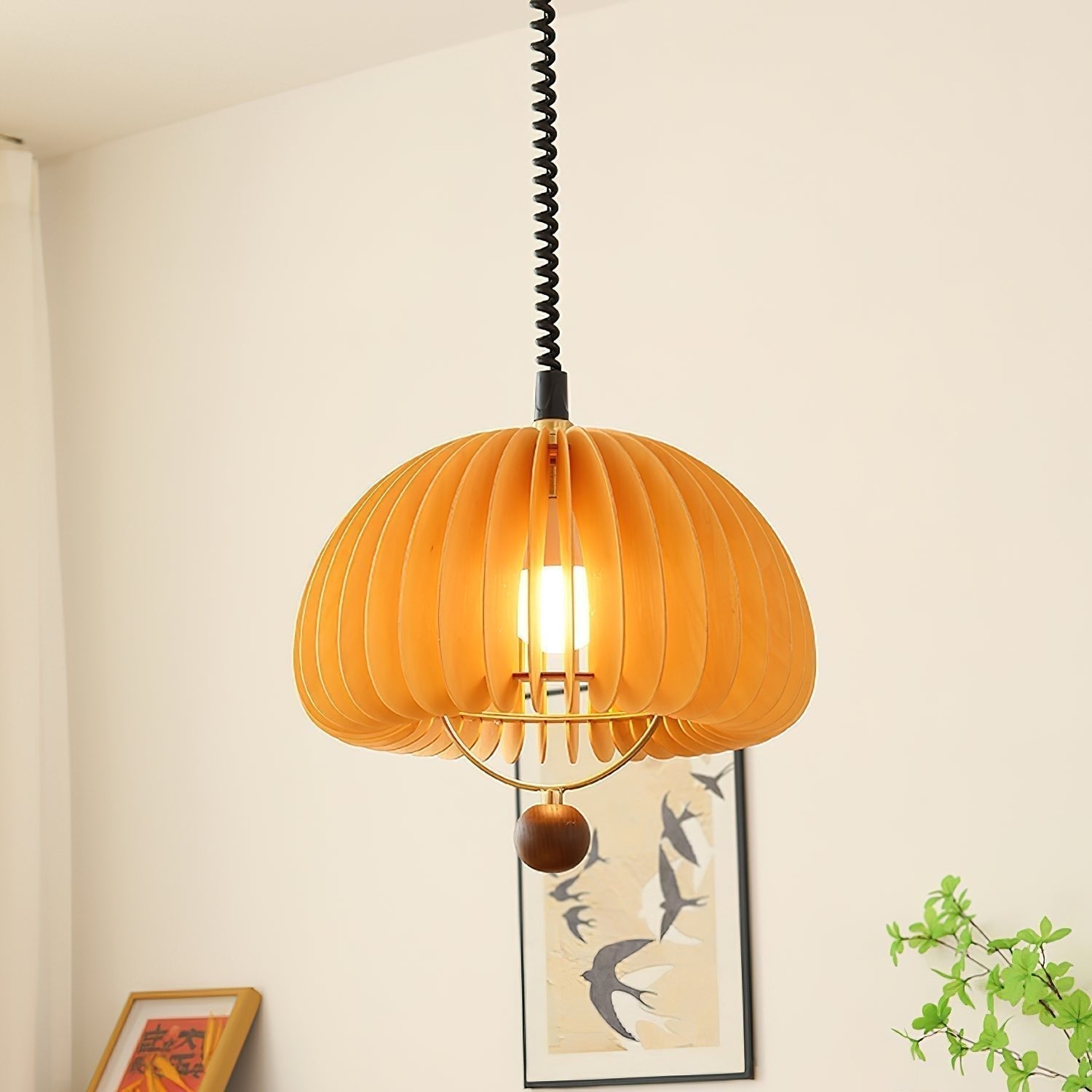 Autumnelle Pumpkin-Shaped Pendant Light With Adjustable Metal And Wood