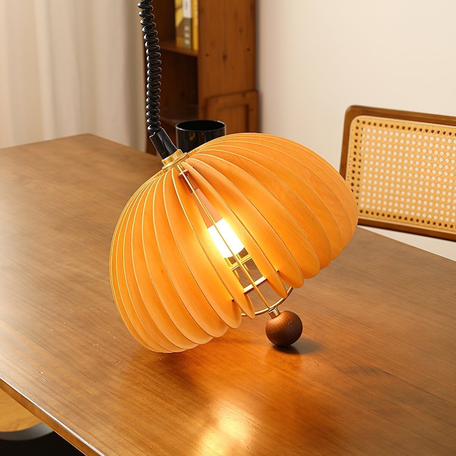 Autumnelle Pumpkin-Shaped Pendant Light With Adjustable Metal And Wood