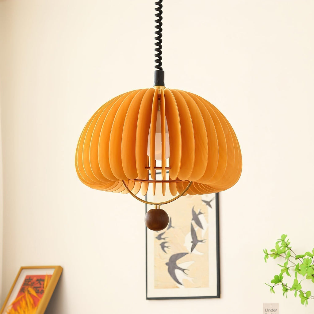 Autumnelle Pumpkin-Shaped Pendant Light With Adjustable Metal And Wood