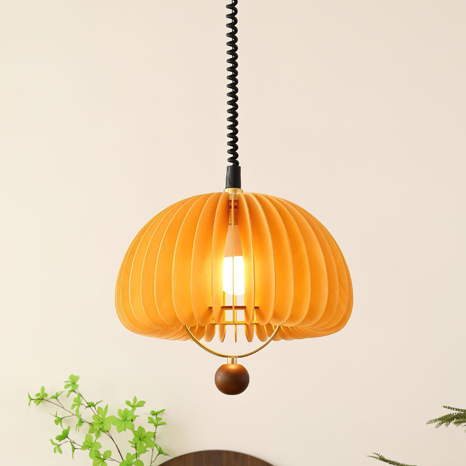 Autumnelle Pumpkin-Shaped Pendant Light With Adjustable Metal And Wood