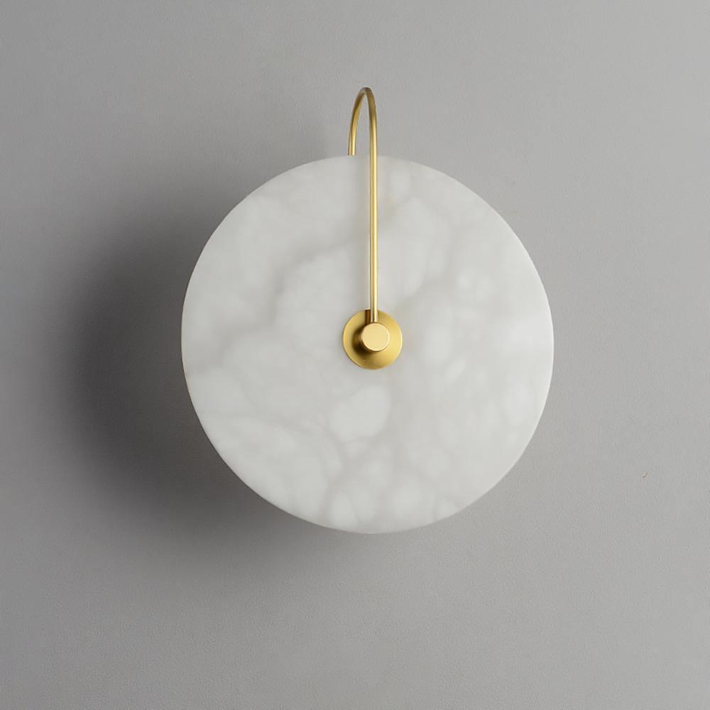 Alabaster LED Disc Wall Sconce — Warm Light, Black Arm
