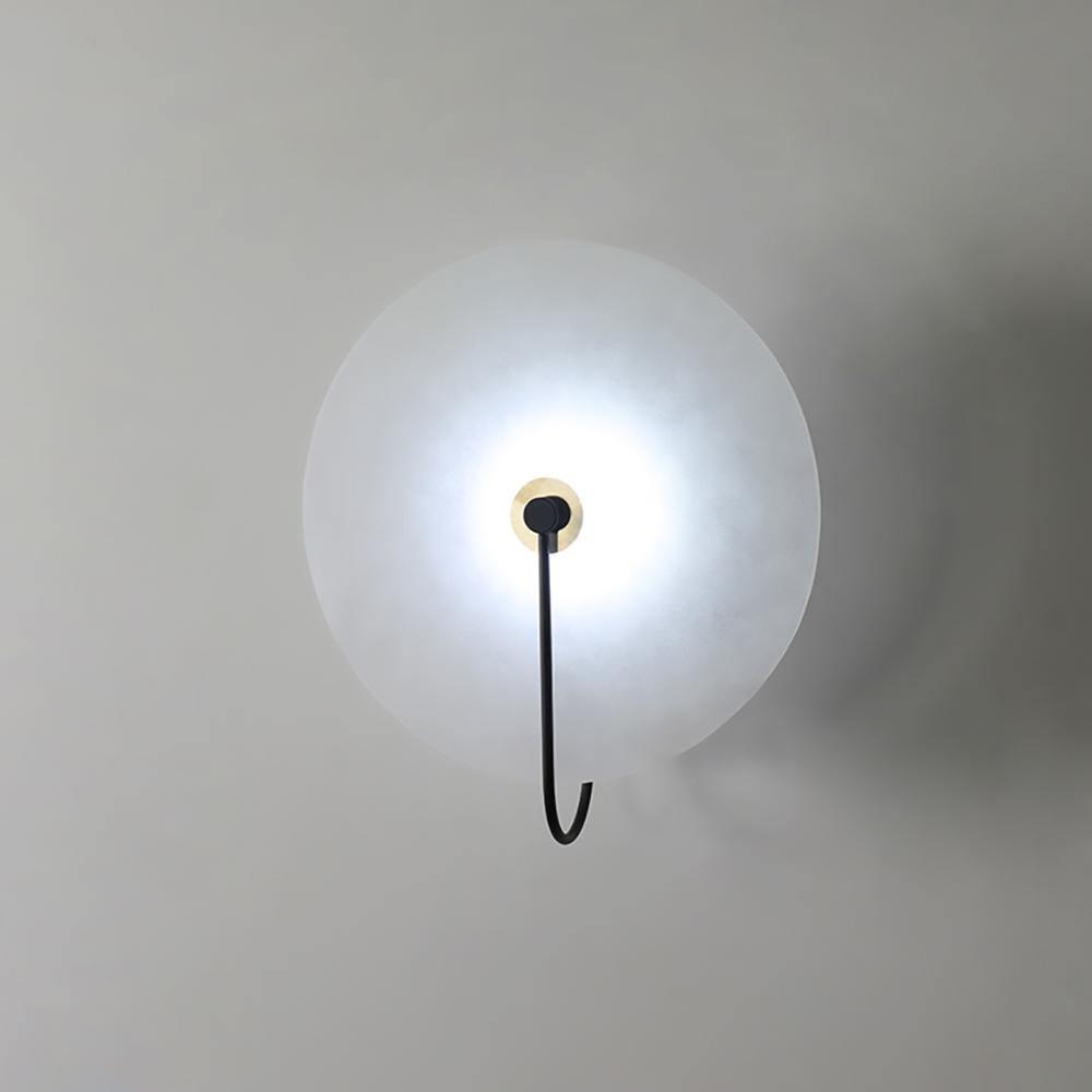 Alabaster LED Disc Wall Sconce — Warm Light, Black Arm