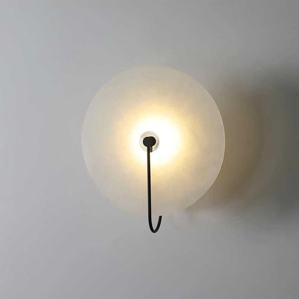 Alabaster LED Disc Wall Sconce — Warm Light, Black Arm