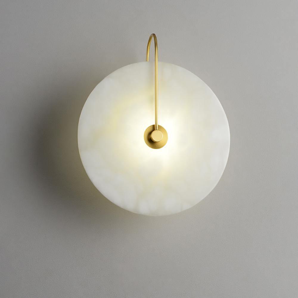 Alabaster LED Disc Wall Sconce — Warm Light, Black Arm