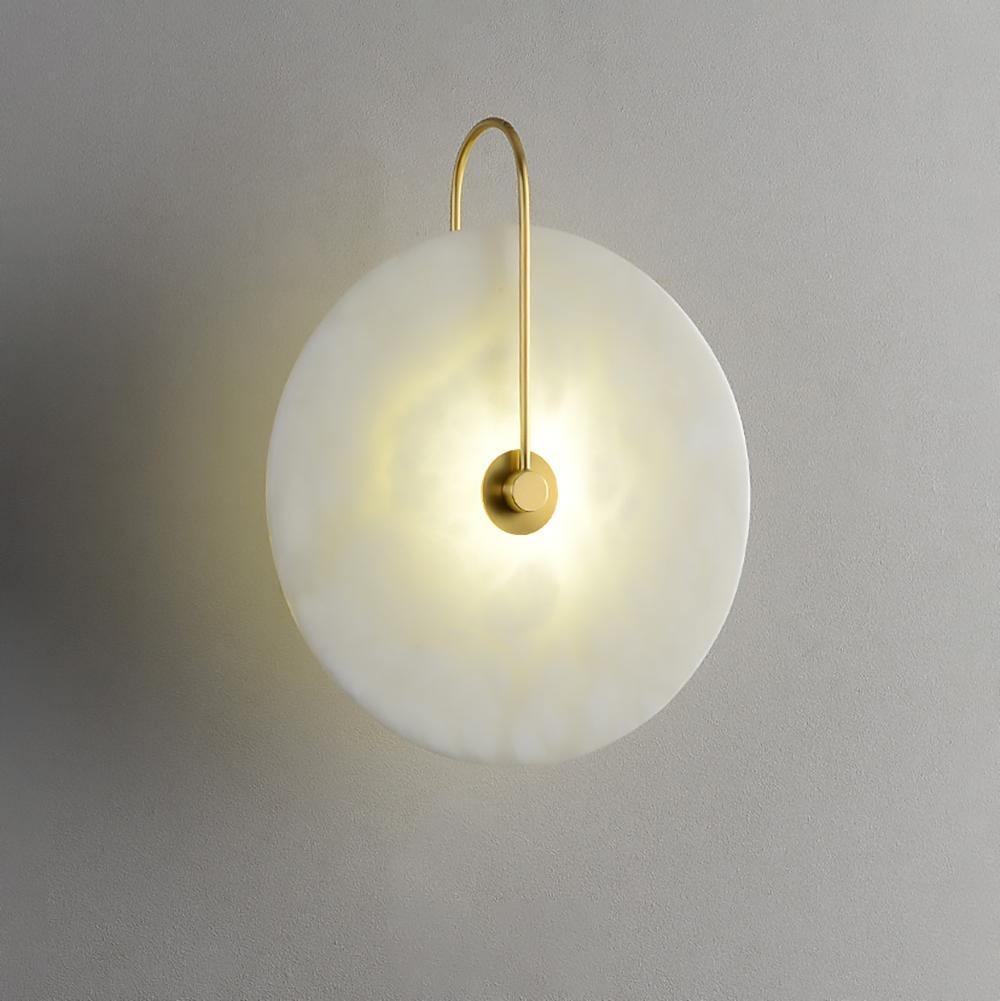 Alabaster LED Disc Wall Sconce — Warm Light, Black Arm