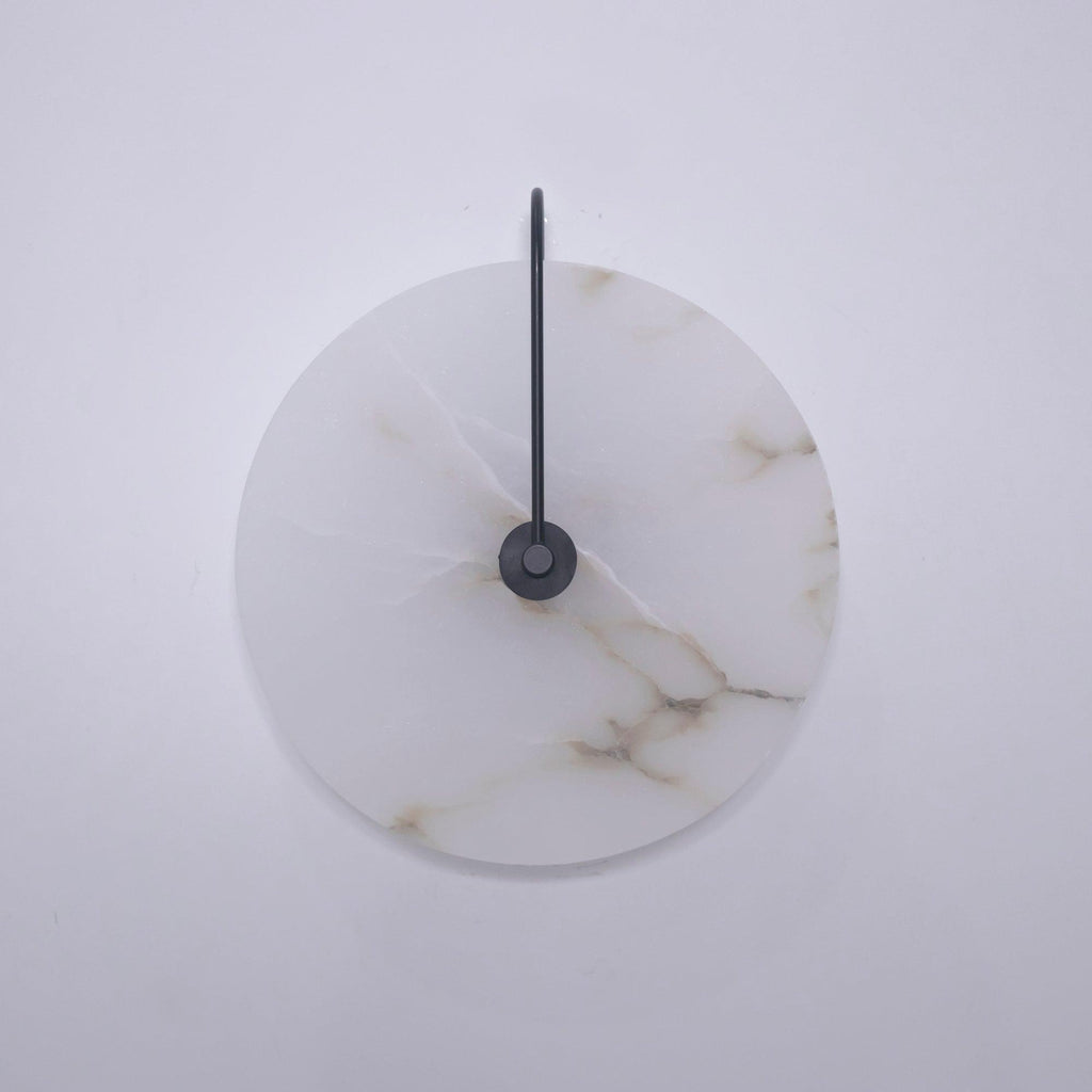 Alabaster LED Disc Wall Sconce — Warm Light, Black Arm
