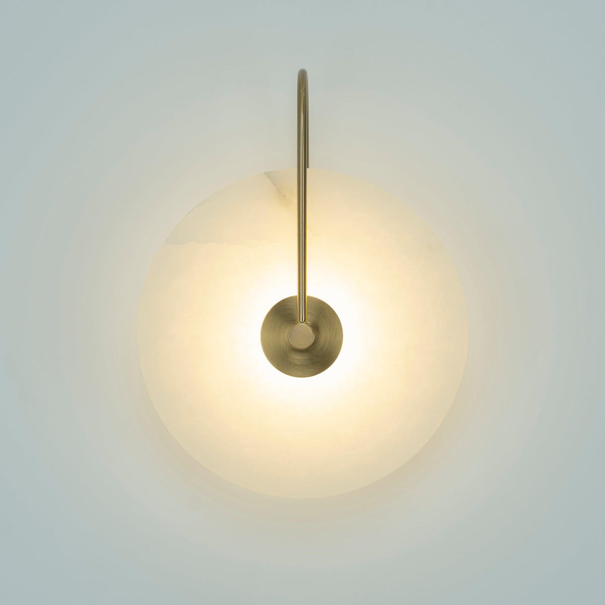 Alabaster LED Disc Wall Sconce — Warm Light, Black Arm