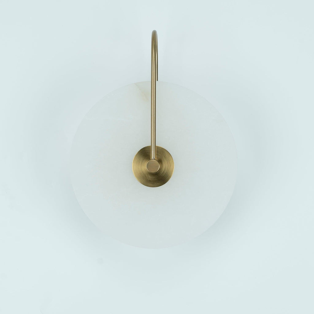 Alabaster LED Disc Wall Sconce — Warm Light, Black Arm
