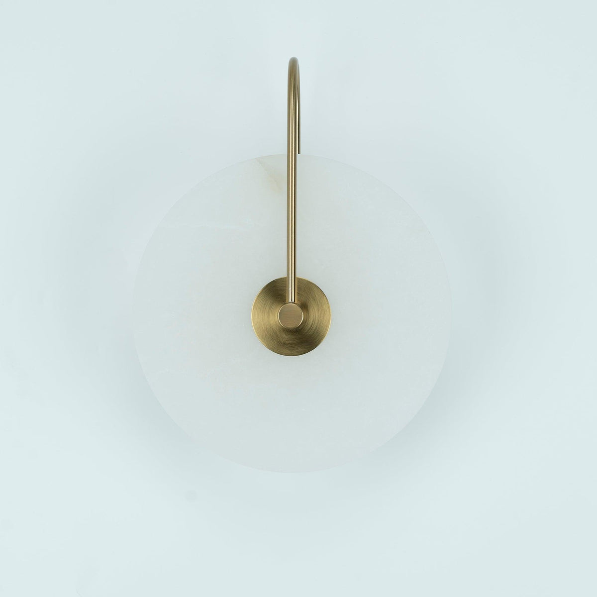 Alabaster LED Disc Wall Sconce — Warm Light, Black Arm