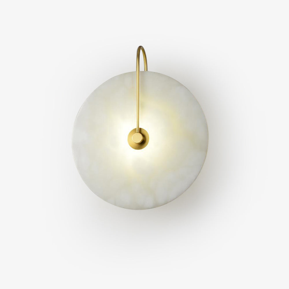 Alabaster LED Disc Wall Sconce — Warm Light, Black Arm