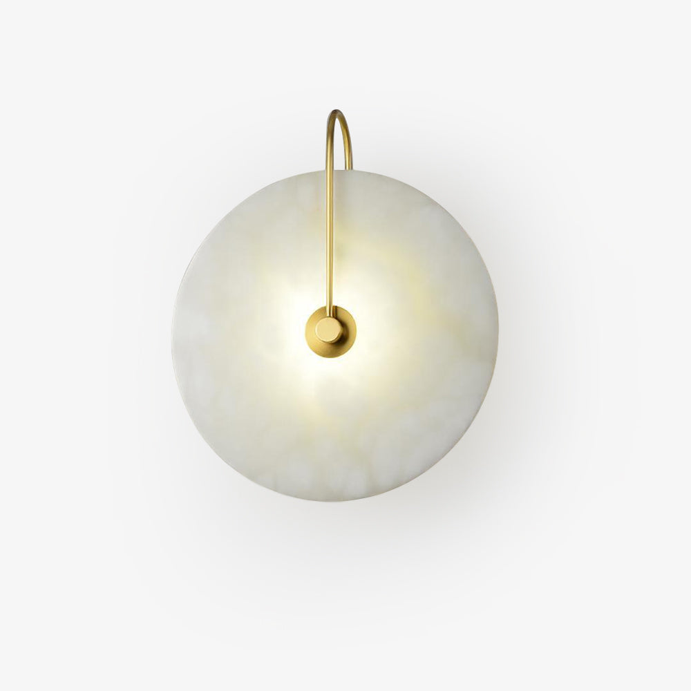 Alabaster LED Disc Wall Sconce — Warm Light, Black Arm