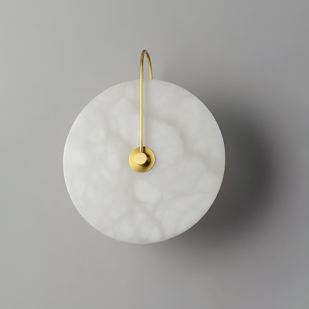 Alabaster LED Disc Wall Sconce — Warm Light, Black Arm