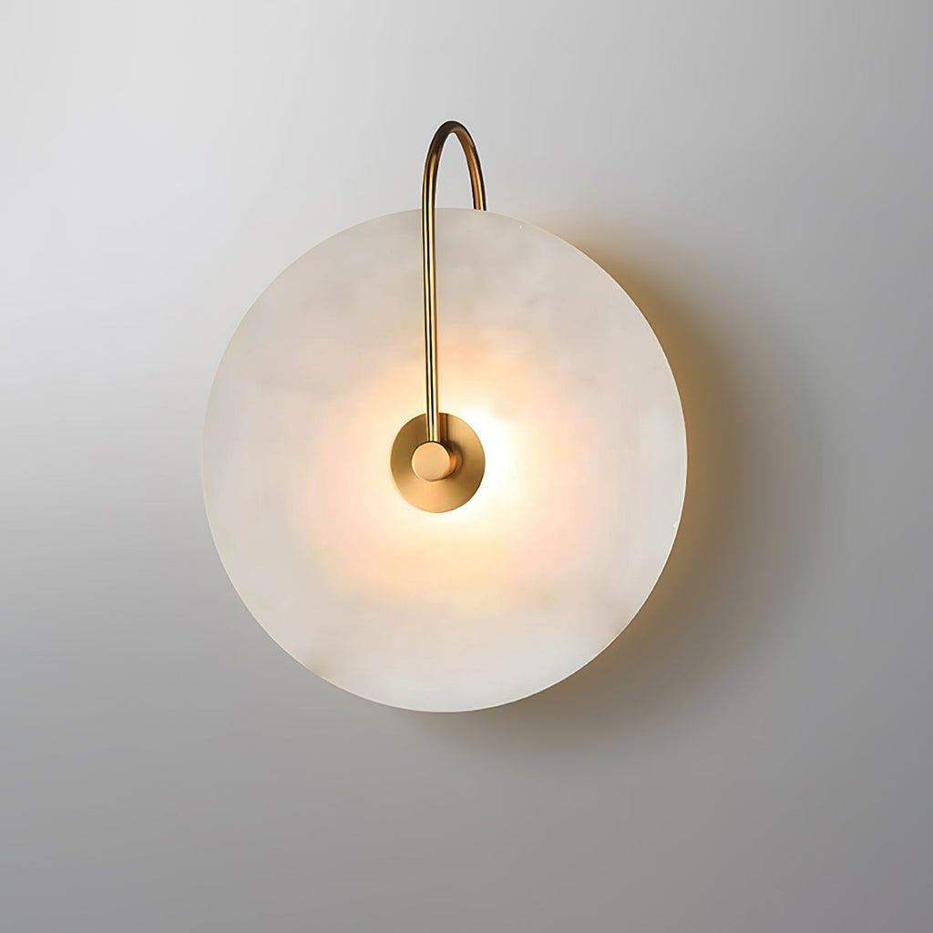 Alabaster LED Disc Wall Sconce — Warm Light, Black Arm