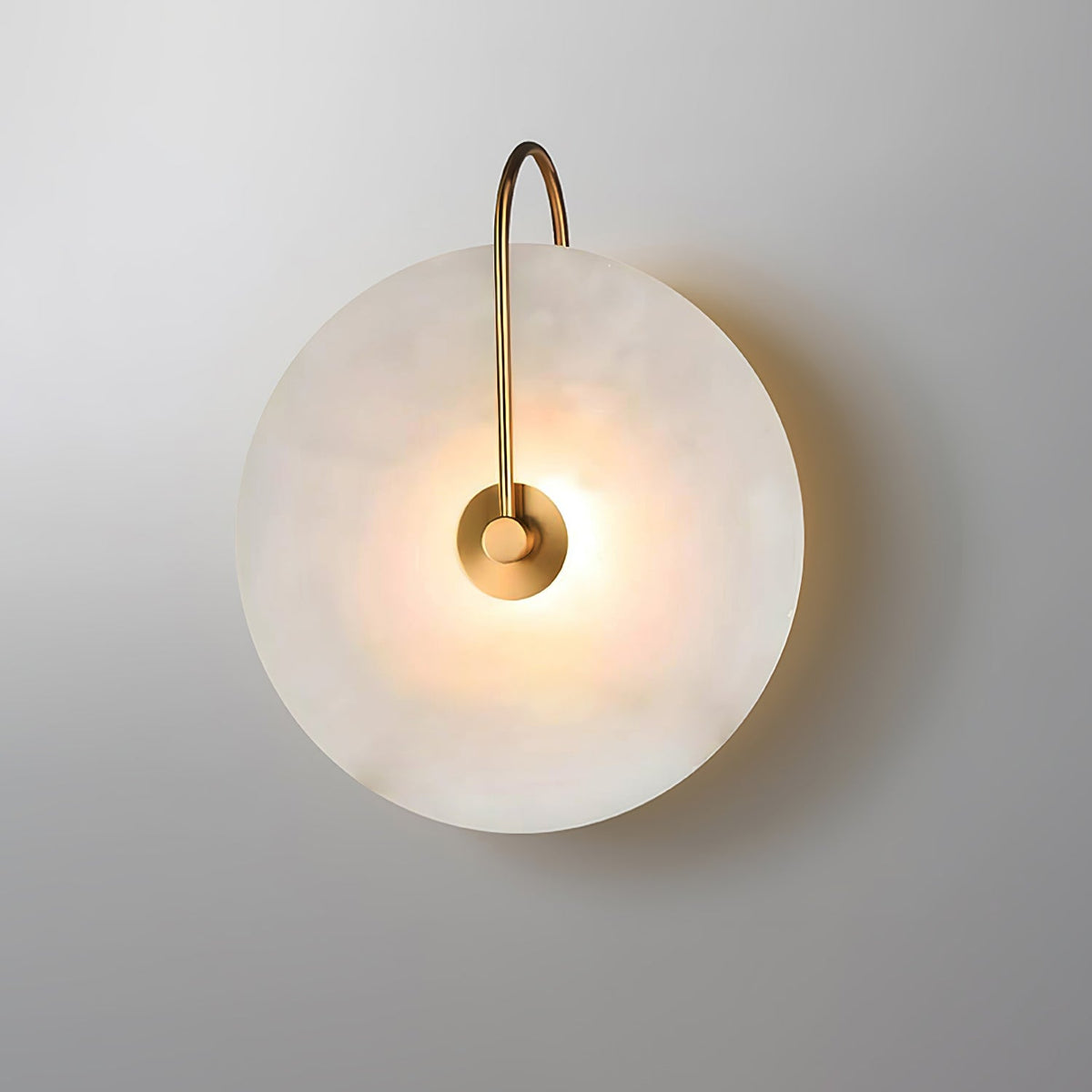 Alabaster LED Disc Wall Sconce — Warm Light, Black Arm