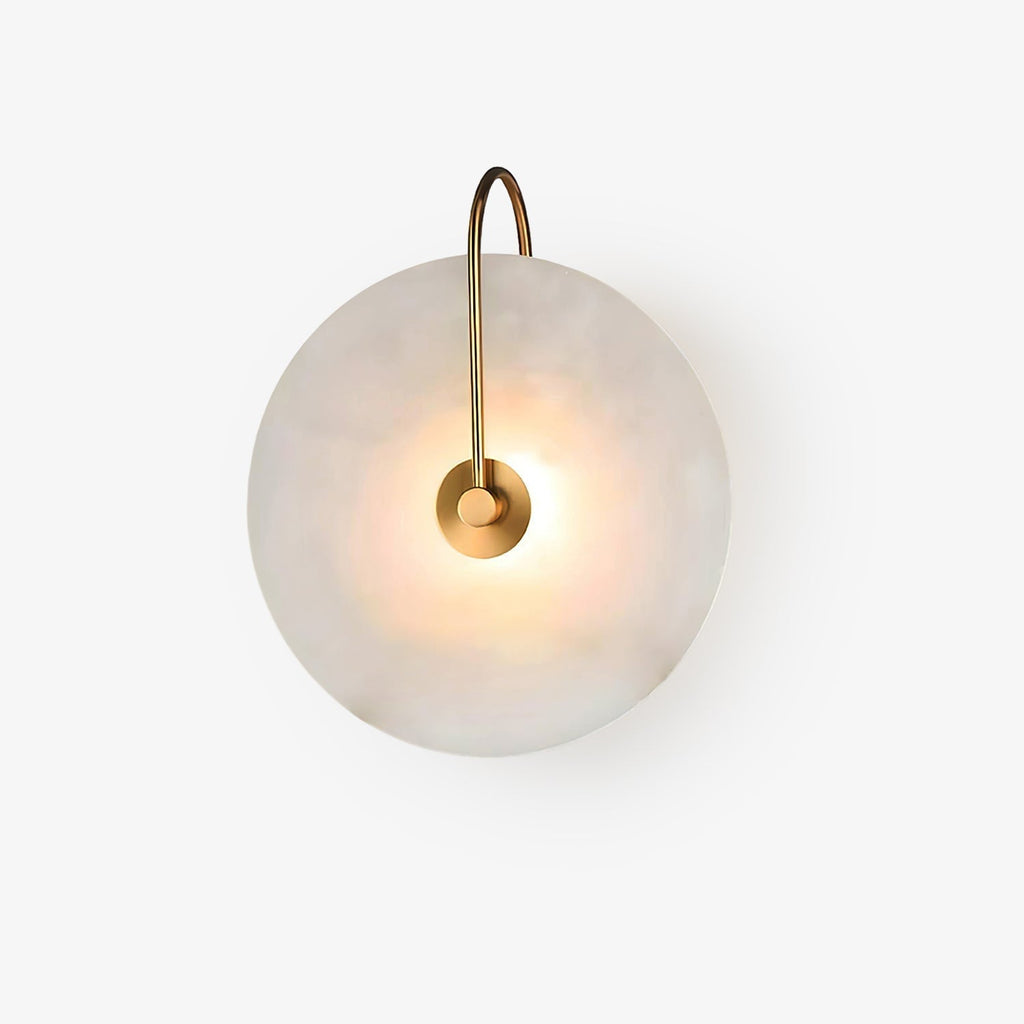 Alabaster LED Disc Wall Sconce — Warm Light, Black Arm