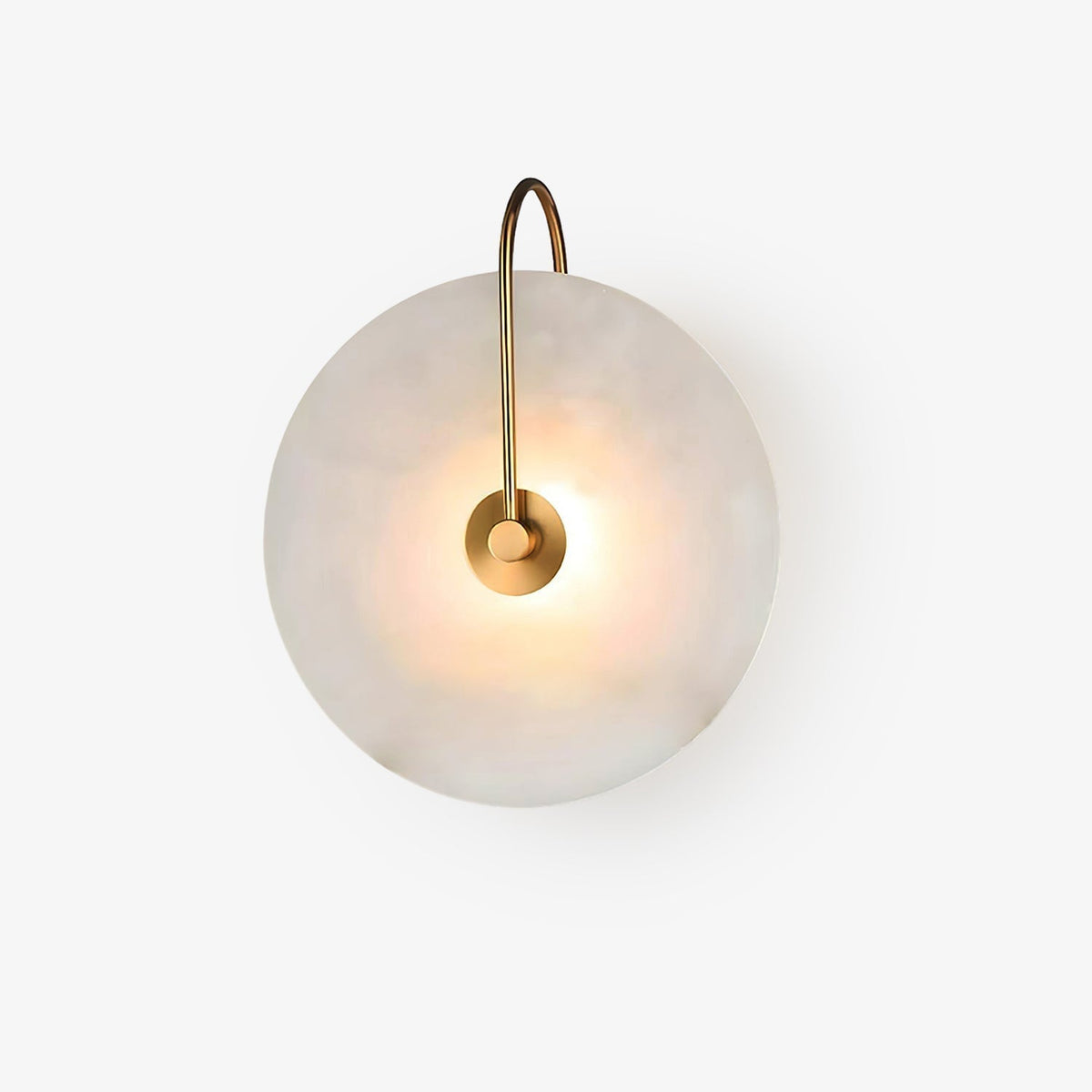 Alabaster LED Disc Wall Sconce — Warm Light, Black Arm