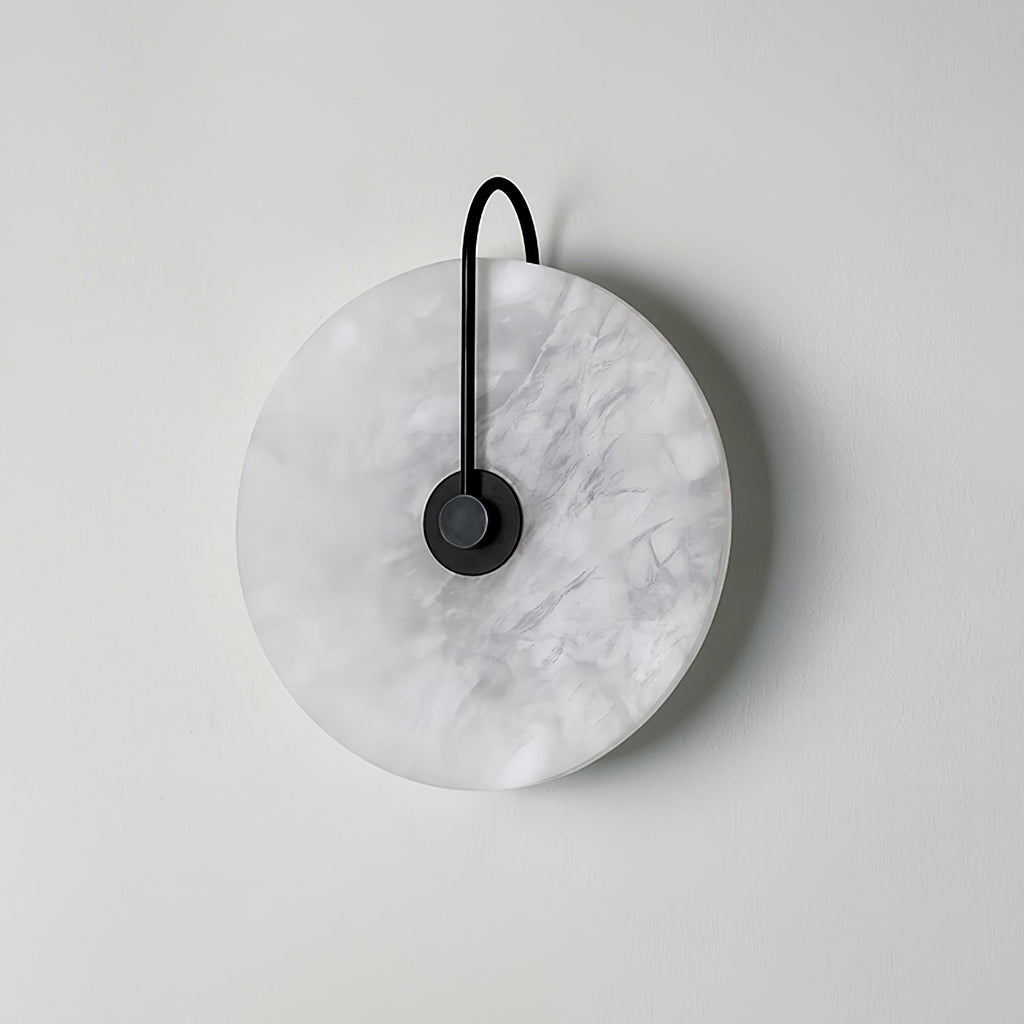 Alabaster LED Disc Wall Sconce — Warm Light, Black Arm
