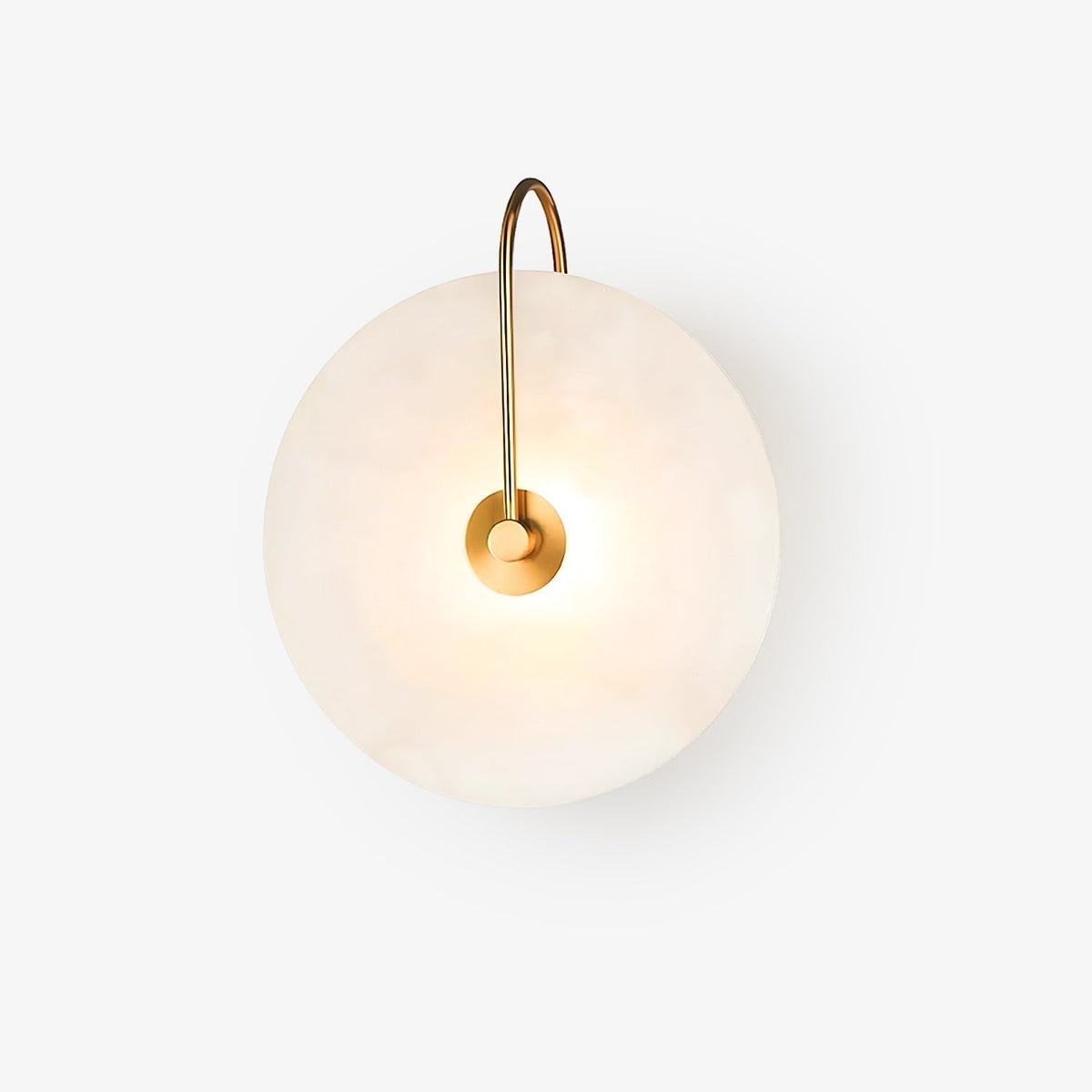 Alabaster LED Disc Wall Sconce — Warm Light, Black Arm