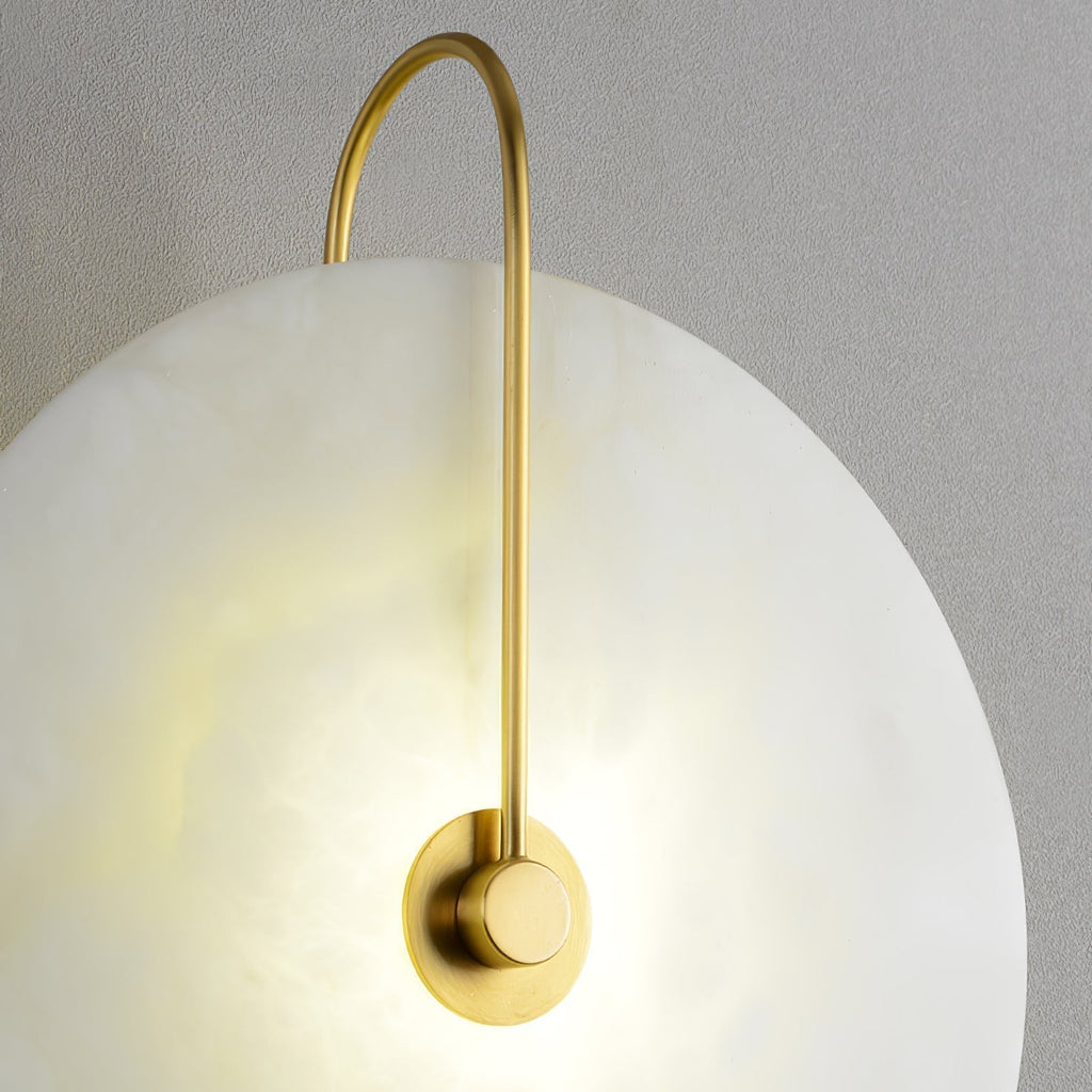 Alabaster LED Disc Wall Sconce — Warm Light, Black Arm
