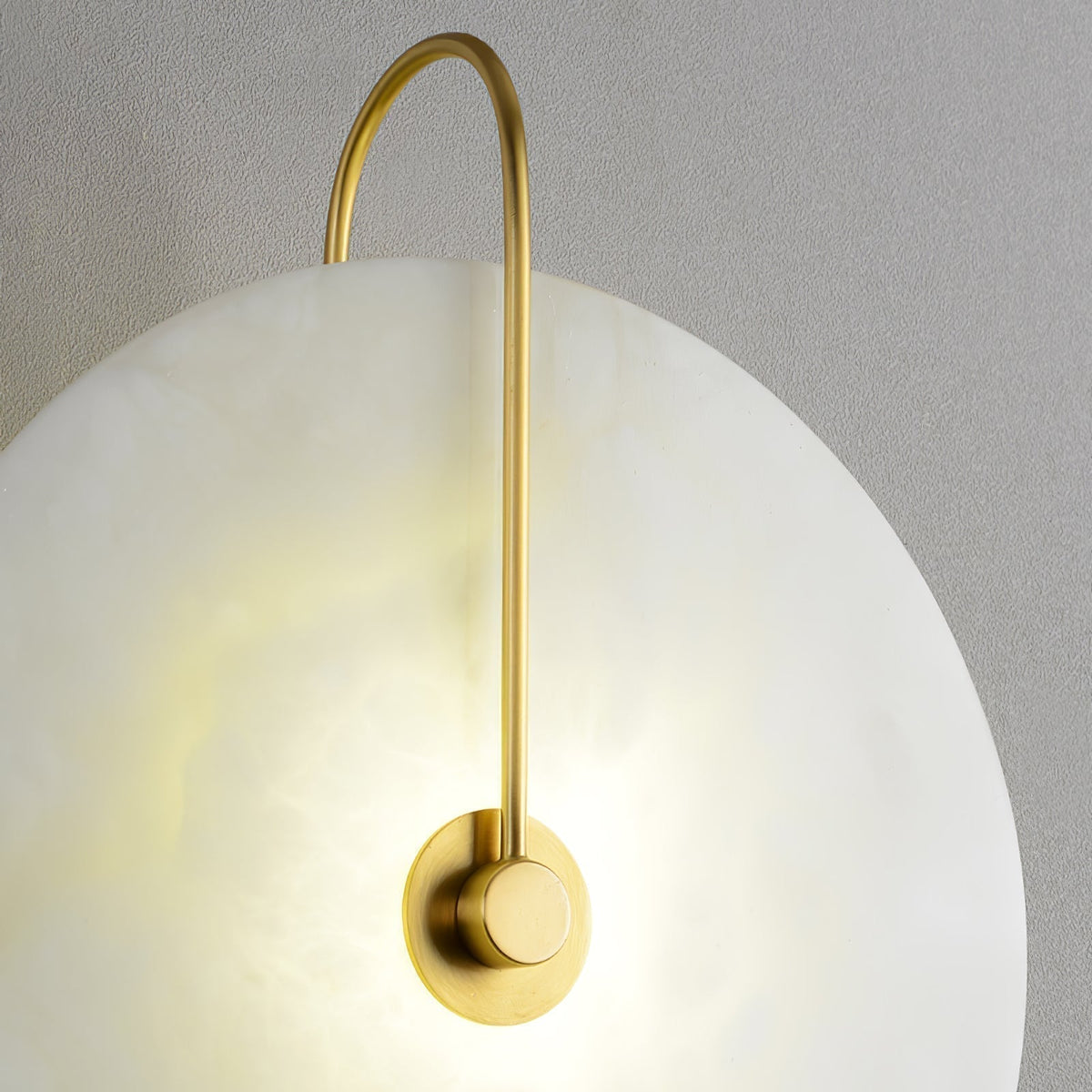 Alabaster LED Disc Wall Sconce — Warm Light, Black Arm