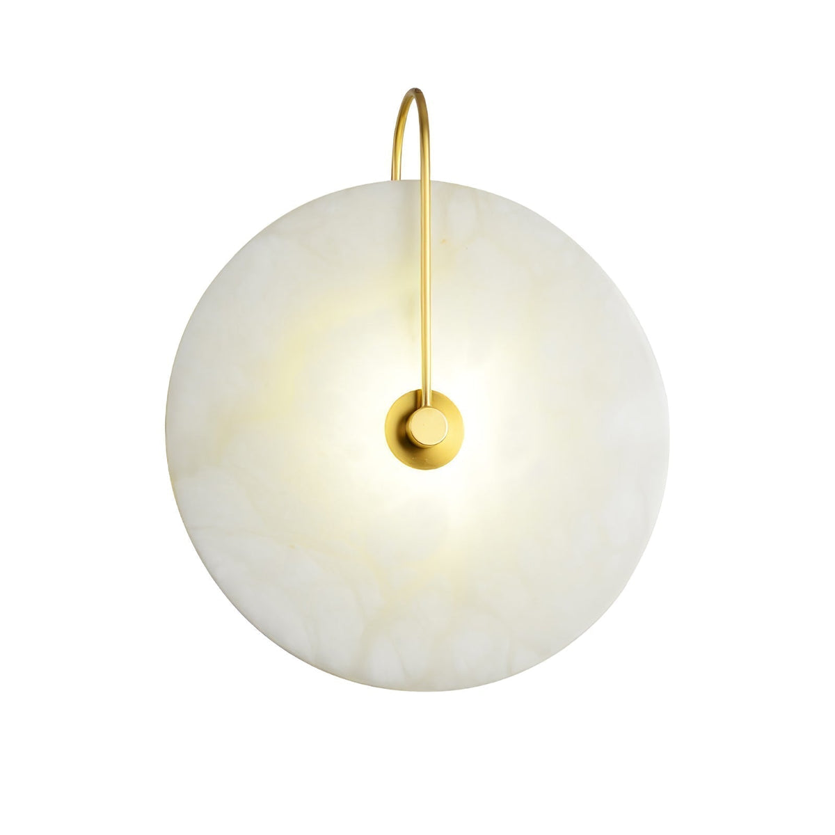 Alabaster LED Disc Wall Sconce — Warm Light, Black Arm